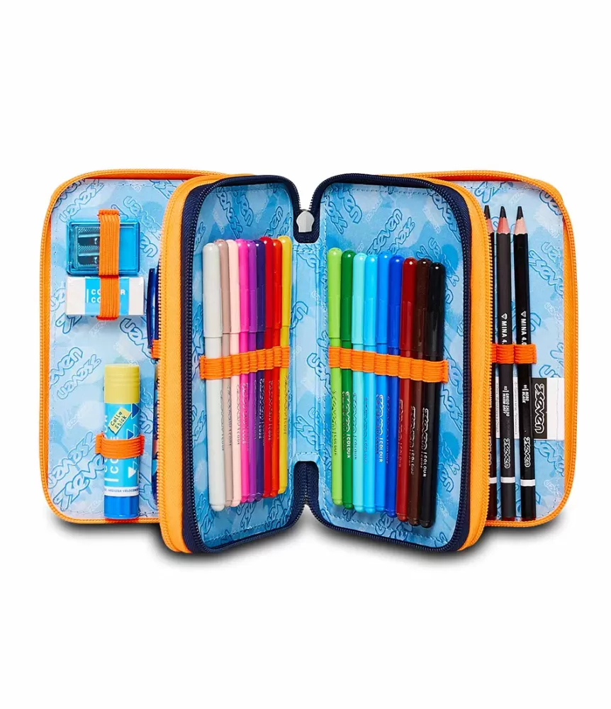 New Seven ® 3 Zip Pencil Case - Deeply Indigo