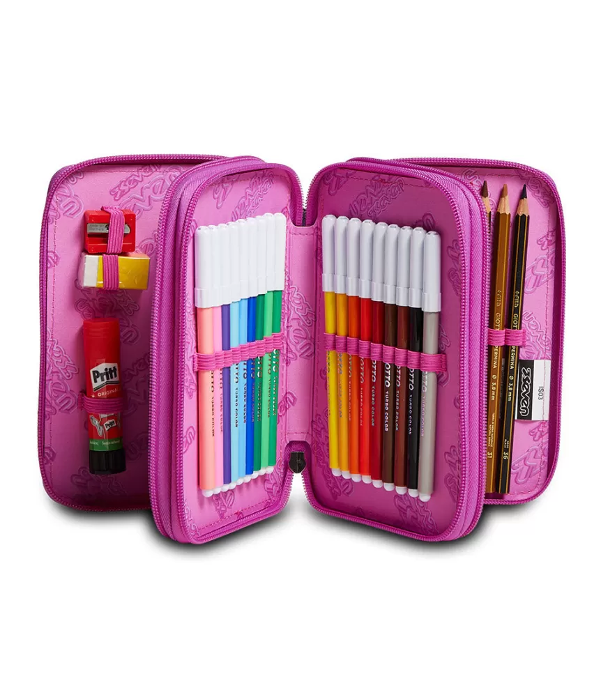 Sale Seven ® 3 Zip Pencil Case - Drawingpin Girl