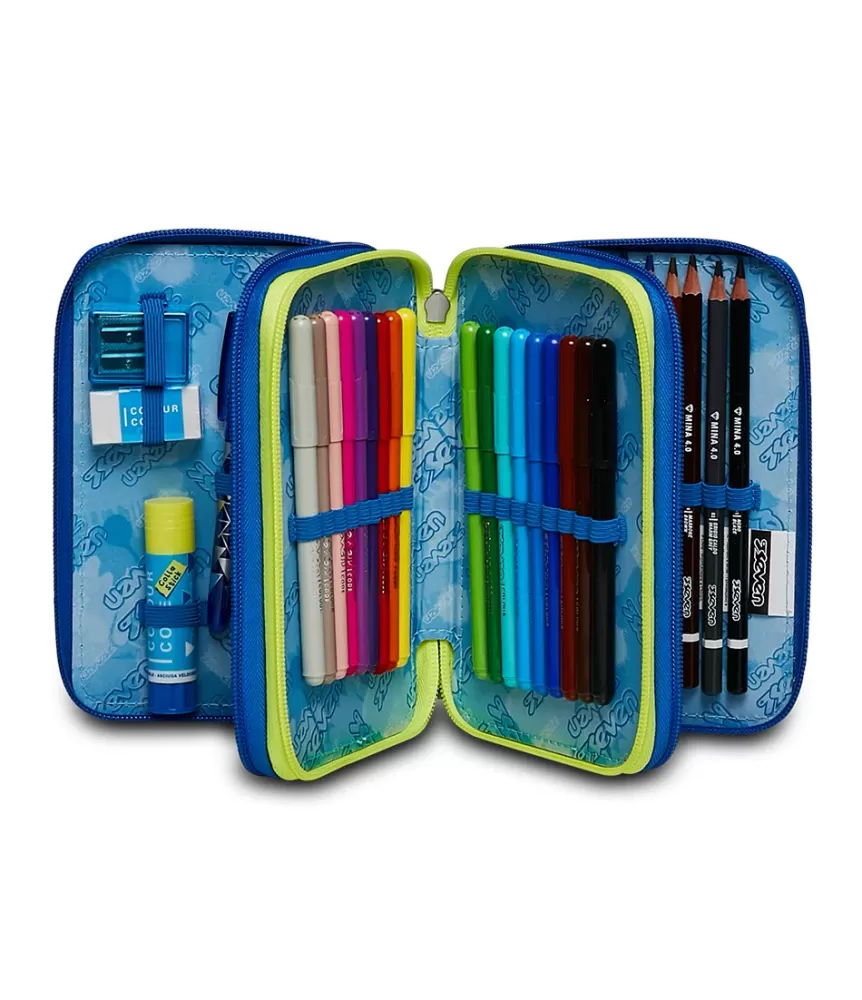 Hot Seven ® 3 Zip Pencil Case - Fluo Belts