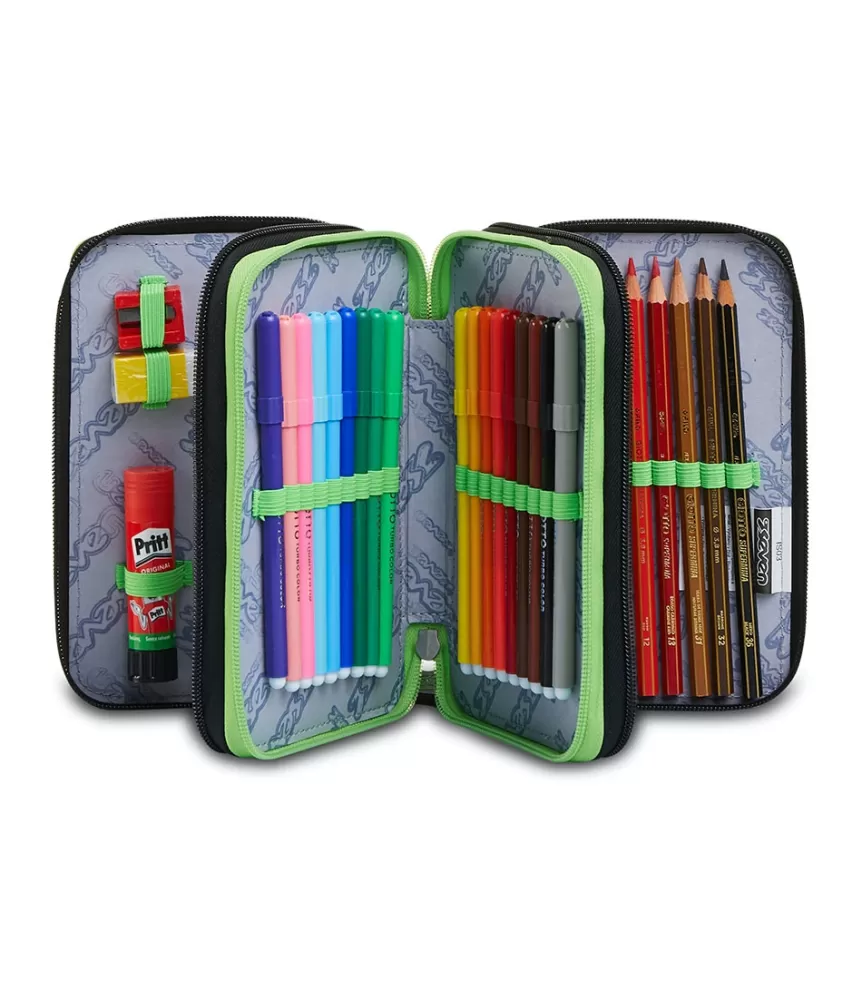 Best Seven ® 3 Zip Pencil Case - Half Black